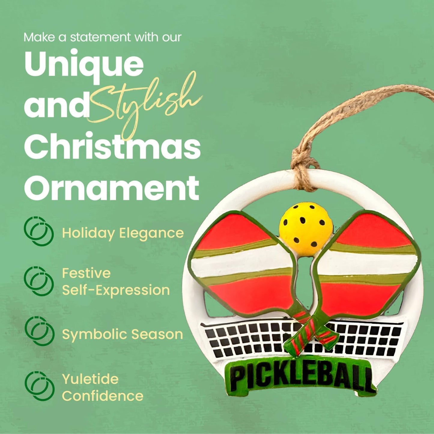 Pickleball Christmas Ornament – Personalized Sports Holiday Decoration with Paddles, Ball & Net – Write-On Ornament for Names – Pickleball Gifts for Players, Coaches & Fans