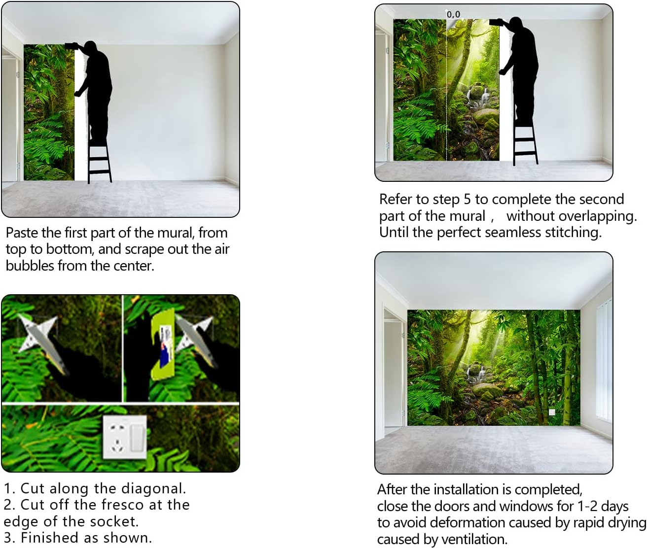 Green Forest Tropical Rainforest wallpeper Living Room Bedroom Nature Jungle Landscape Office Woodland Scenery Tree Wall Mural - 91"x65"（Not Peel and Stick）