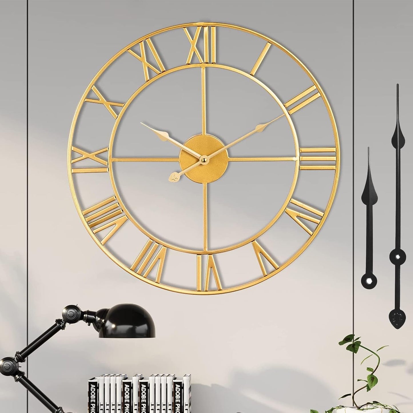 1st owned Large Wall Clock for Living Room Decor Silent Non-Ticking Decorative Wall Clock Roman Numerals Vintage Battery Operated for Kitchen Farmhouse Cafe Office Decor (Gold, 32 Inches)