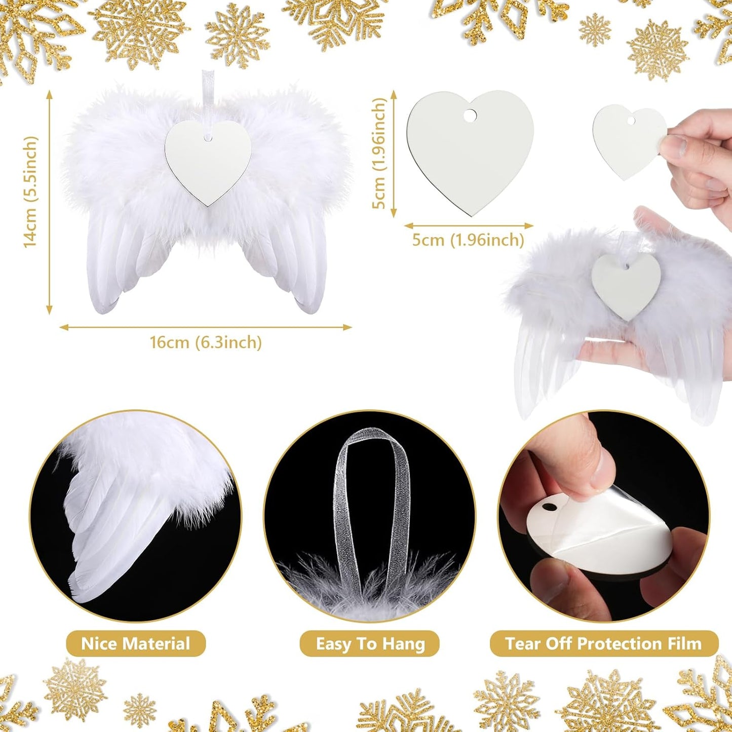 Personalized Christmas Ornaments 2024 Customized with Photo Text Ornament Keepsake Pet First Christmas Ornament Bulk Custom Wooden Xmas Tree Decorations, Wood Heart Wing