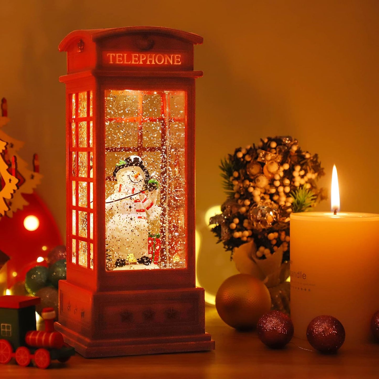 House & Garden Decoration,Christmas Lantern with 8 Pieces of Music,Sparkling Crystal Keep Circling Around The Snowman Families Music Box as a (Snowman)