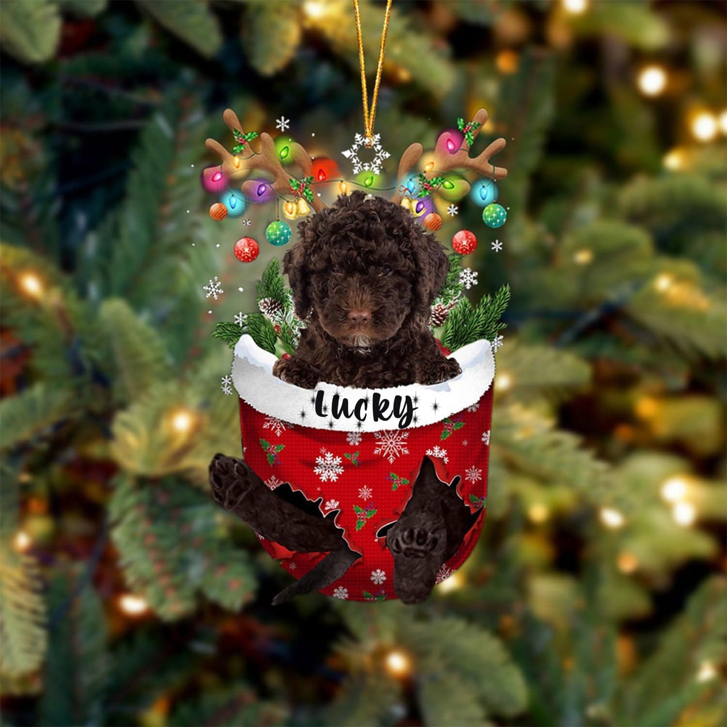 Spanish Water Dog Christmas Ornament, Spanish Water in Snow Pocket Christmas Tree Ornament, Dog Lovers Gift Idea Xmas Decor, Christmas Decorations for Tree, Christmas Ornament Gift for Dog Lovers
