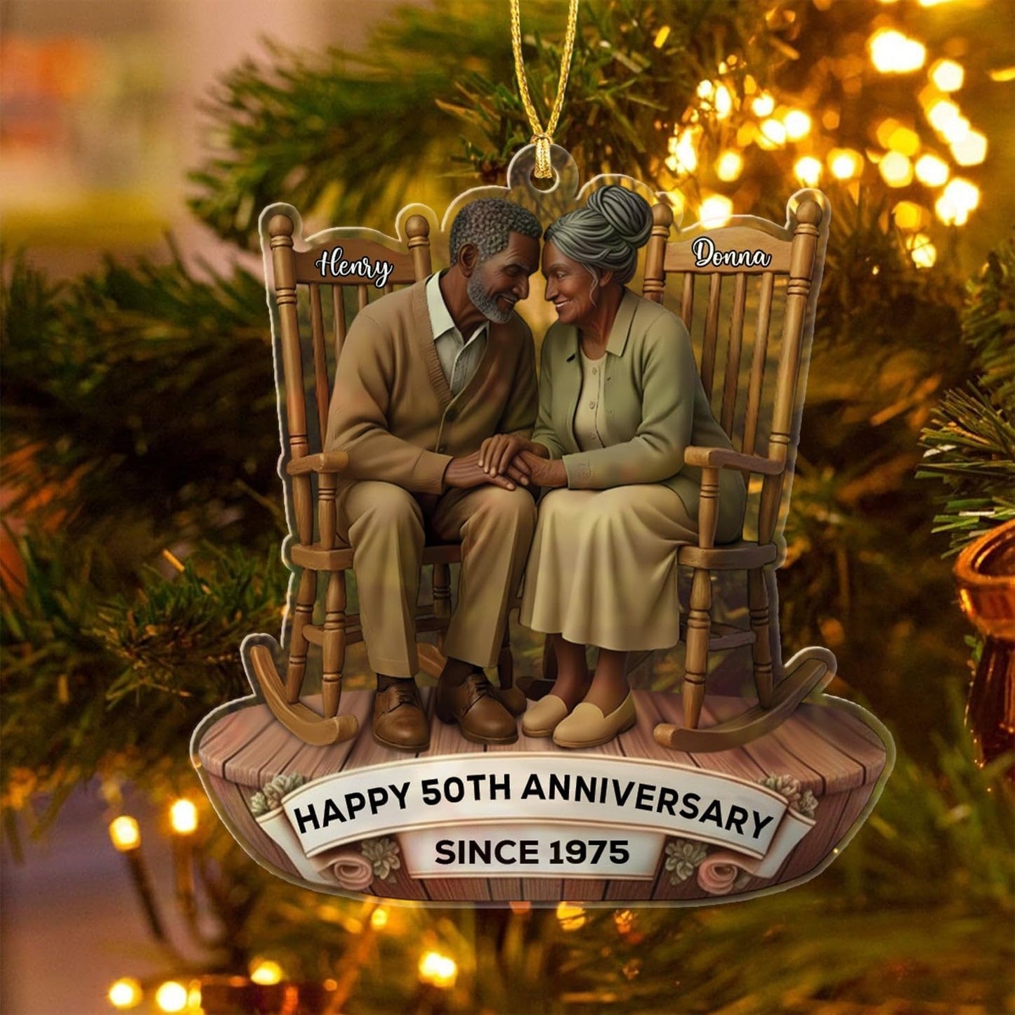 Happy 50th Anniversary Ornament Gift for African American Mr & Mrs Grandparents, Personalized 50 Years Together Christmas Ornament 2025, Customized Text/Year & Names Ornaments for Wedding Anniversary