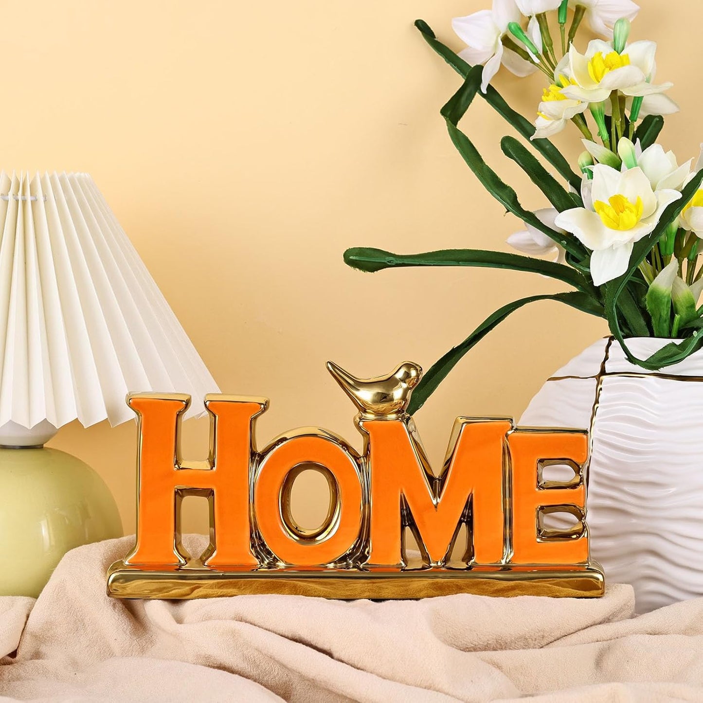 XMGZQ Love Sign Decoration,Orange and Gold Love Signs for Home Decor,Small Bird Sculpture Personalized Decor,Orange Style Figurine Decorative Ornaments for Living Room,Bedroom,Desktop,Cabinets