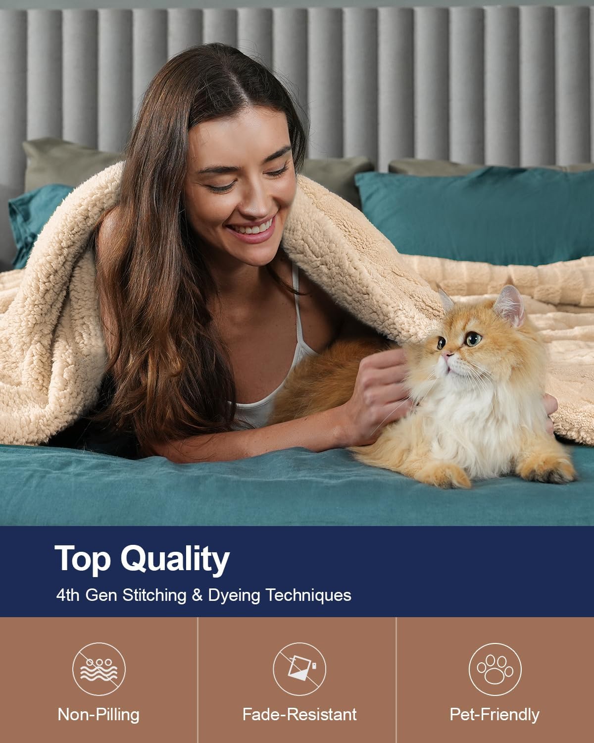 Pawque Super Soft Cozy Throw Blanket King Size for Couch Bed, Fluffy Sherpa Fleece Reversible Thick Warm Fuzzy Blanket for All-Season, 3D Checkered Jacquard Decorative Blankets, Khaki, 108"x90"