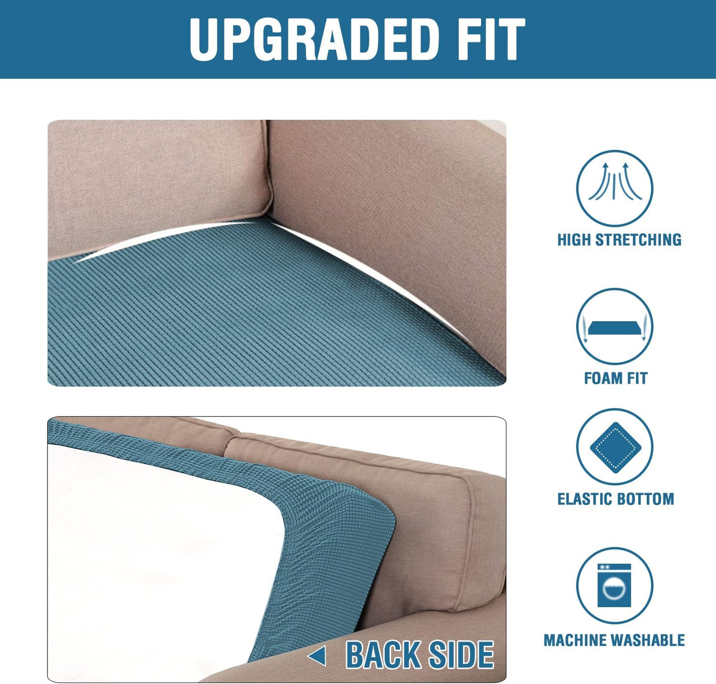 H.VERSAILTEX Super Stretch Individual Seat Cushion Covers Sofa Covers Couch Cushion Covers Slipcover Sets Thick Jacquard Textured Twill Fabric (1 Piece Chair Cushion Cover, Storm Blue)