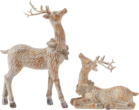 DN DECONATION 2pcs Reindeer Christmas Figurines, Tabletop Reindeer Small Christmas Decor, Brown Resin Deer Statue, Holiday Home Décor Accents for Xmas Office Living Room & Bedroom Decorations