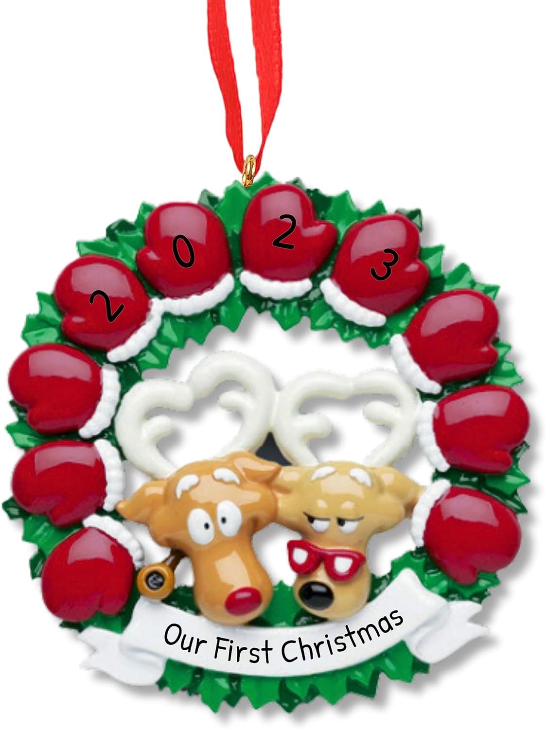 3D Couple Reindeer Family of 10 Ornament 2025 Personalized Family Christmas Ornaments 2025 | Holiday Mittens Personalized Tree Ornaments for Grandchildren, Siblings & Grandkids of Ten Ornament Wreath