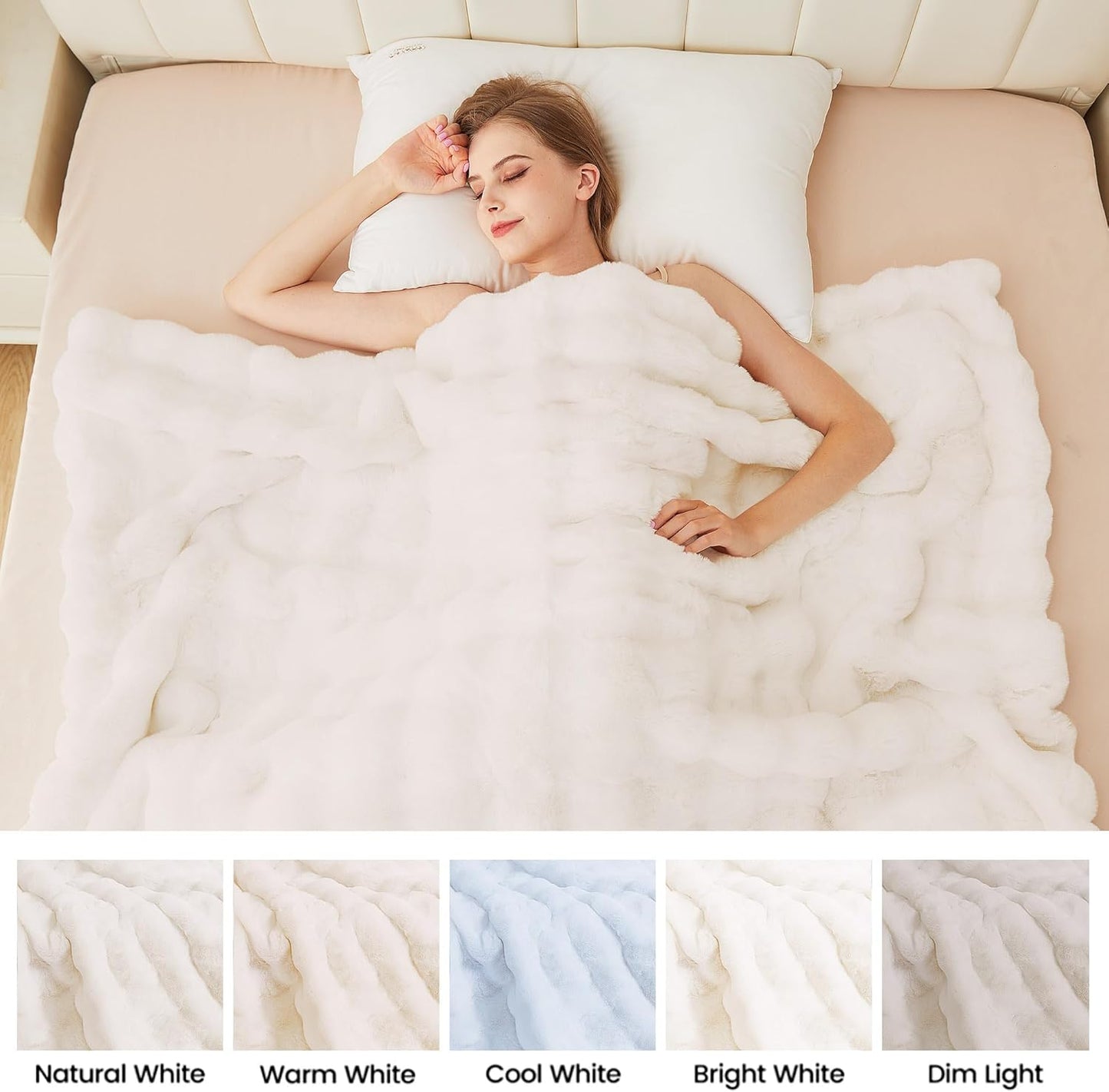 Light Beige Twin Fuzzy Faux Fur Throw Blanket for Couch Bedroom Living Room Furry Soft Fluffy Bed 60x80 Thick Warm Blanket for Winter Home Gifts 860 GSM