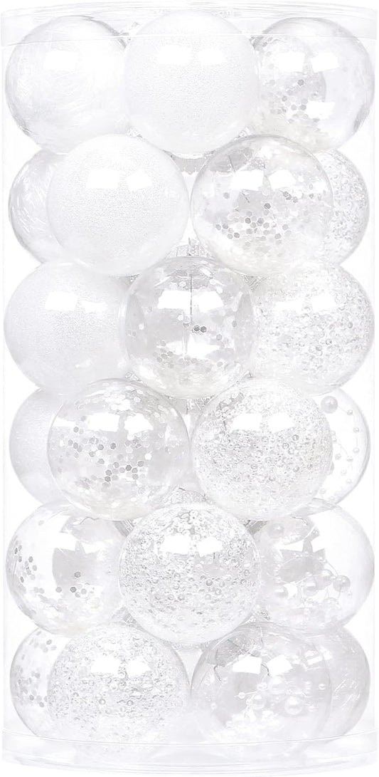 Sea Team Shatterproof Clear Plastic Christmas Ball Ornaments Decorative Xmas Balls Baubles Set with Stuffed Delicate Decorations (60mm/2.36 inch 30-Pack, White)
