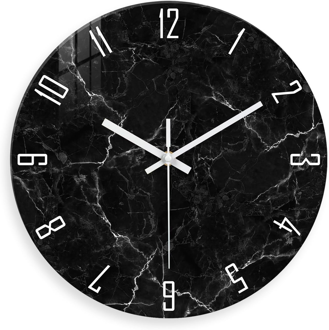 Big Wall Clock for Living Room Decor Marble Glass Wall Clock Battery Operated 16 Inch Black Wall Clocks Non Ticking
