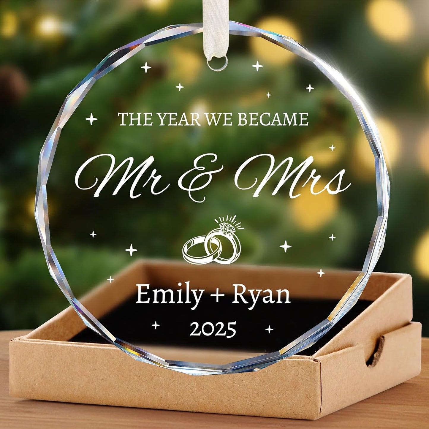 Wedding Gifts for Couples 2025 - Mr and Mrs Ornament 2025 - Bridal Shower Gifts for Bride, Newlywed, Future Mr & Mrs, Her - Just Married Crystal Glass Ornament