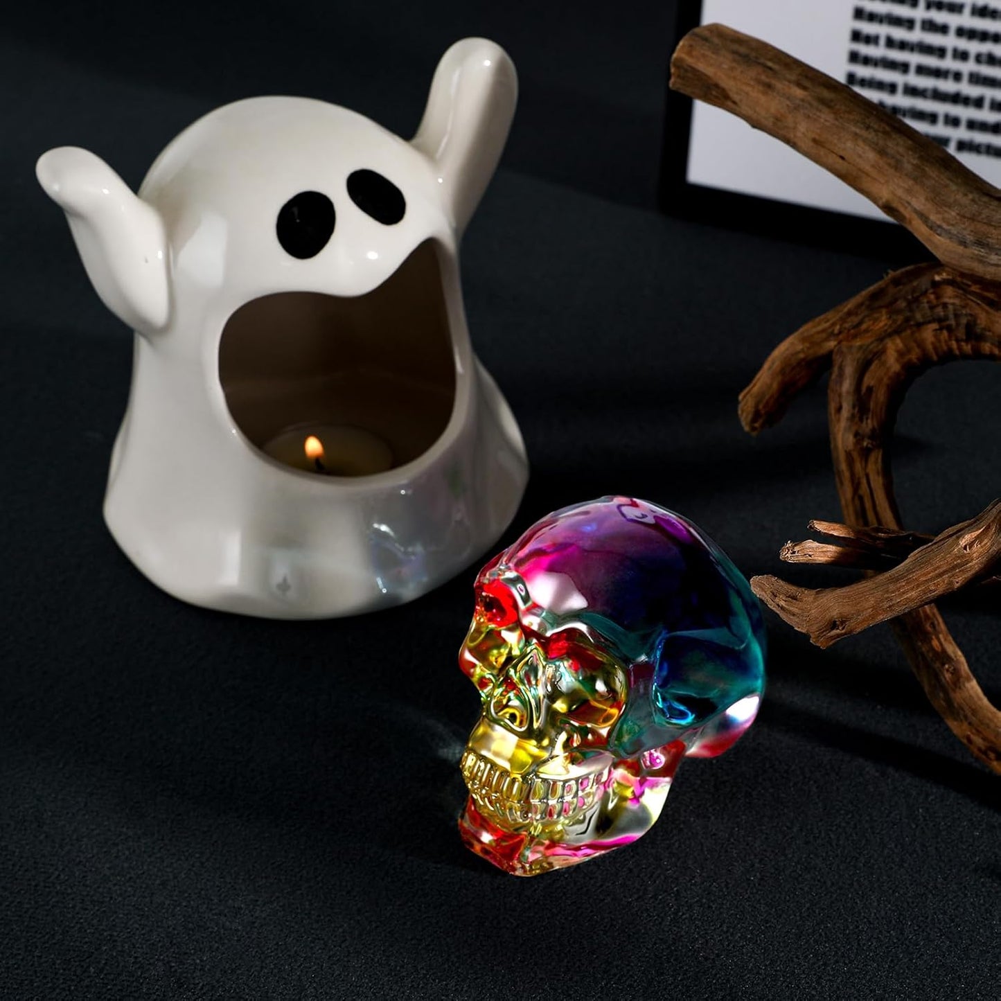 Model Statue for Home Décor Crystal Skull Decorative Figurine Gifts for Women Husbands Halloween Head Figurine Decoration Gift (Multi-Color Skull)