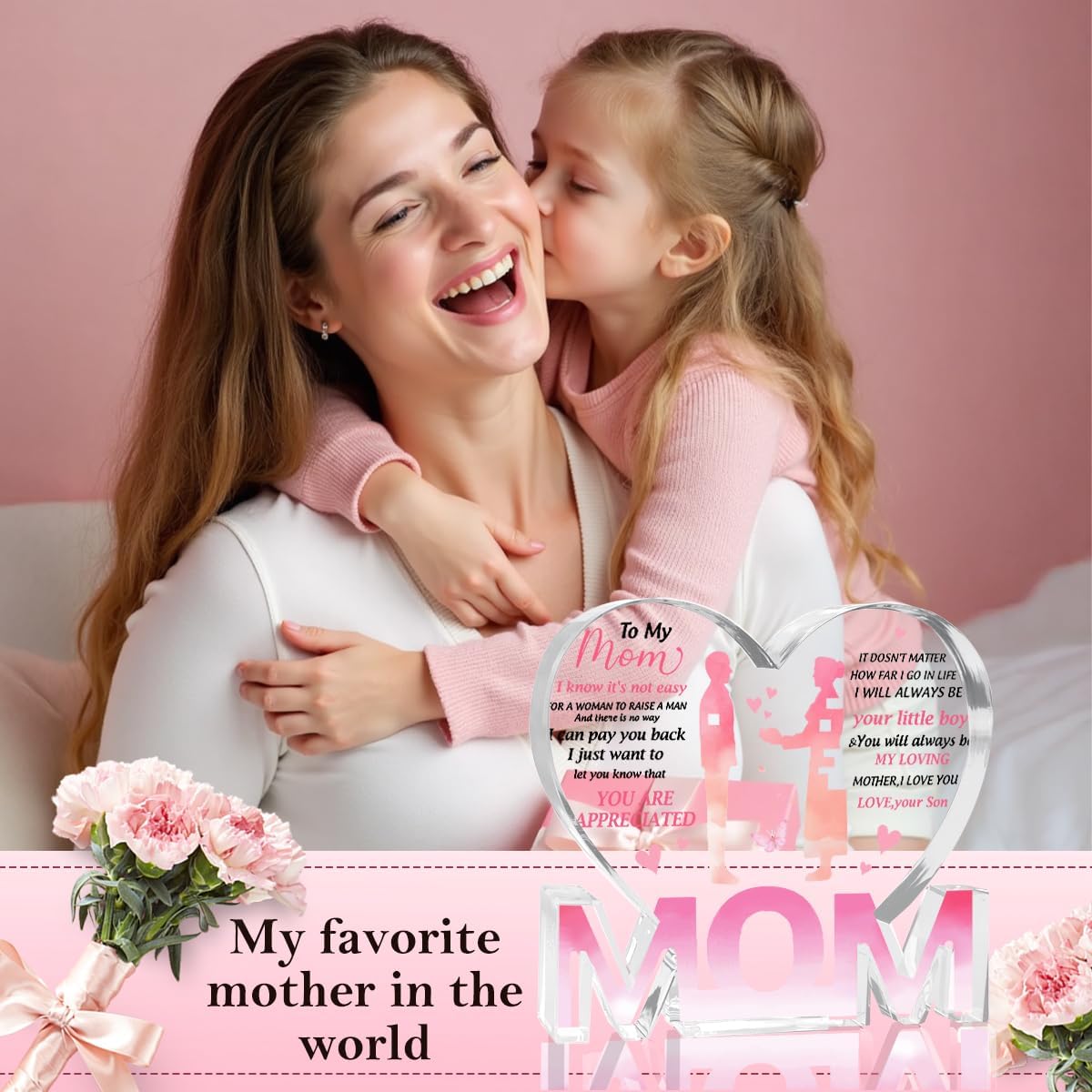 Mothers Day Gifts Best Mom Gifts -Gifts for Mom from Daughter Son - Best Mom Ever Gifts Unique Mother Birthday Acrylic Heart-Shaped Plaque Desk Decorations Present for Mom Christmas Anniversary