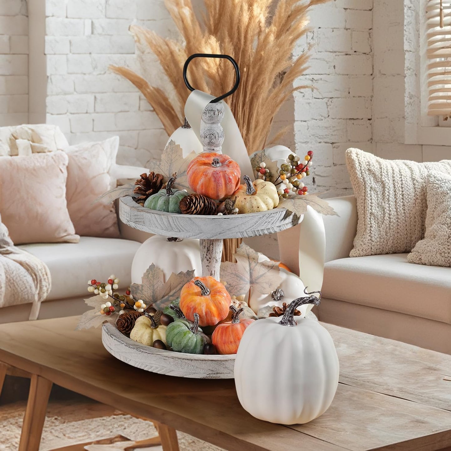 Artmag 25 PCS Pumpkin Decor Set, Artificial Pumpkins Fall Decor for Halloween Thanksgiving Decorations with Acorns, Pinecones, Berries, Maple Leaves for Home Table