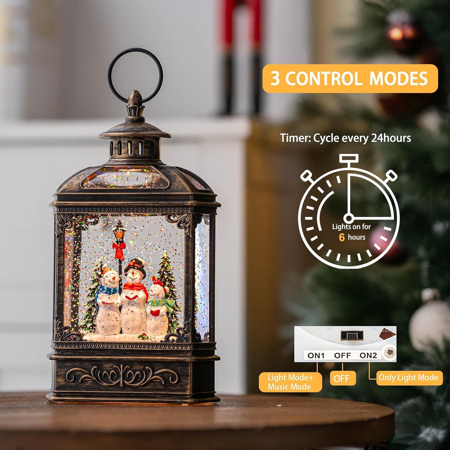 Christmas Snow Globe Swirling Glittering Snowman Choir with Music & Timer, USB Lined/Battery Operated Lighted Water Lantern for Christmas Festival Decoration Gifts