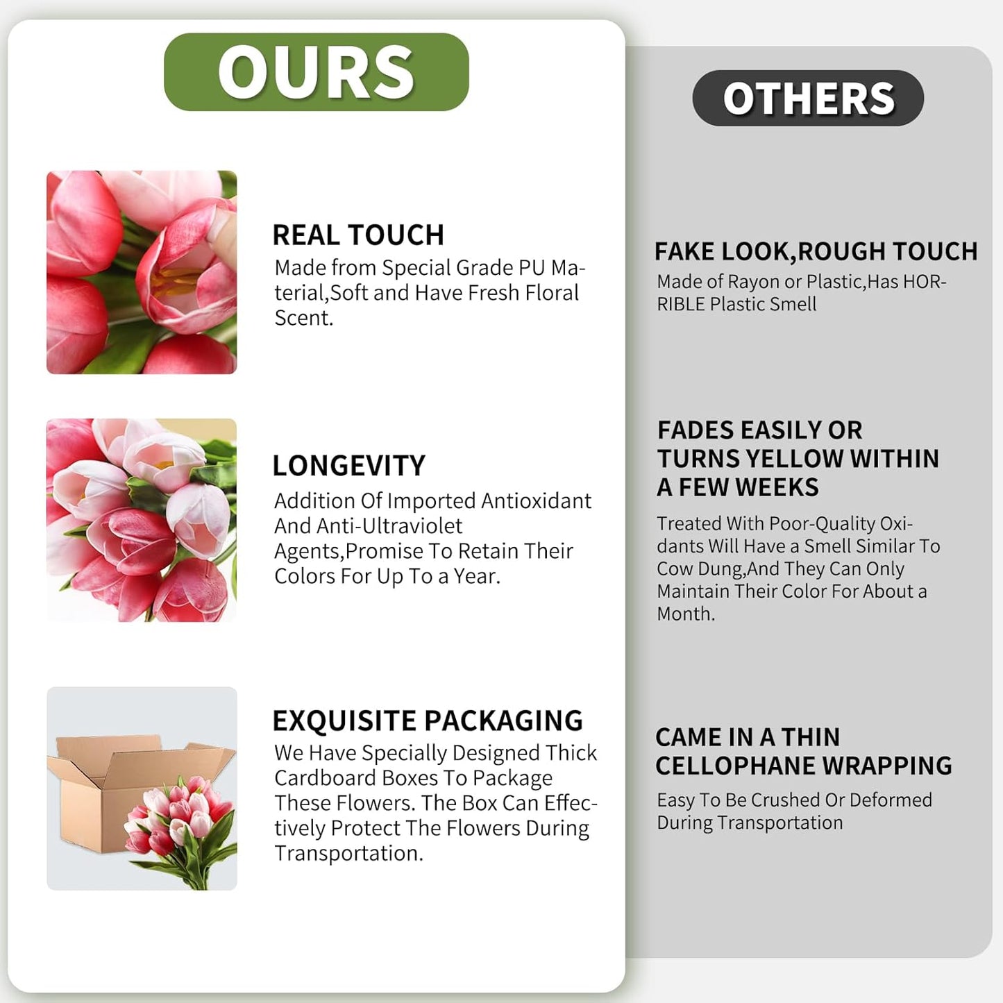 Buart Artificial Tulip in Bulk for Home Kitchen Wedding Bridal Bouquet,Fake Flowers for Valentine's Day Mother's Day Easter Table Centerpieces Decorations(Large Size,Multi Pink,Real-Touch,12pcs)