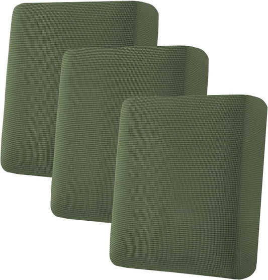 H.VERSAILTEX Super Stretch Individual Seat Cushion Covers Sofa Covers Couch Slipcover Sets Thick Jacquard Textured Twill Fabric (3 Piece Sofa Cushion Covers, Bronze Green)