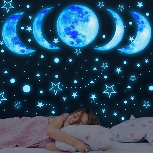 Glow in The Dark Starry Sky Moon and Stars Wall Decals,Glowing Galaxy Stars Space Planet Ceiling Wall Stickers for Boys Girls Bedroom Kids Baby Nursery Living Room Decoration