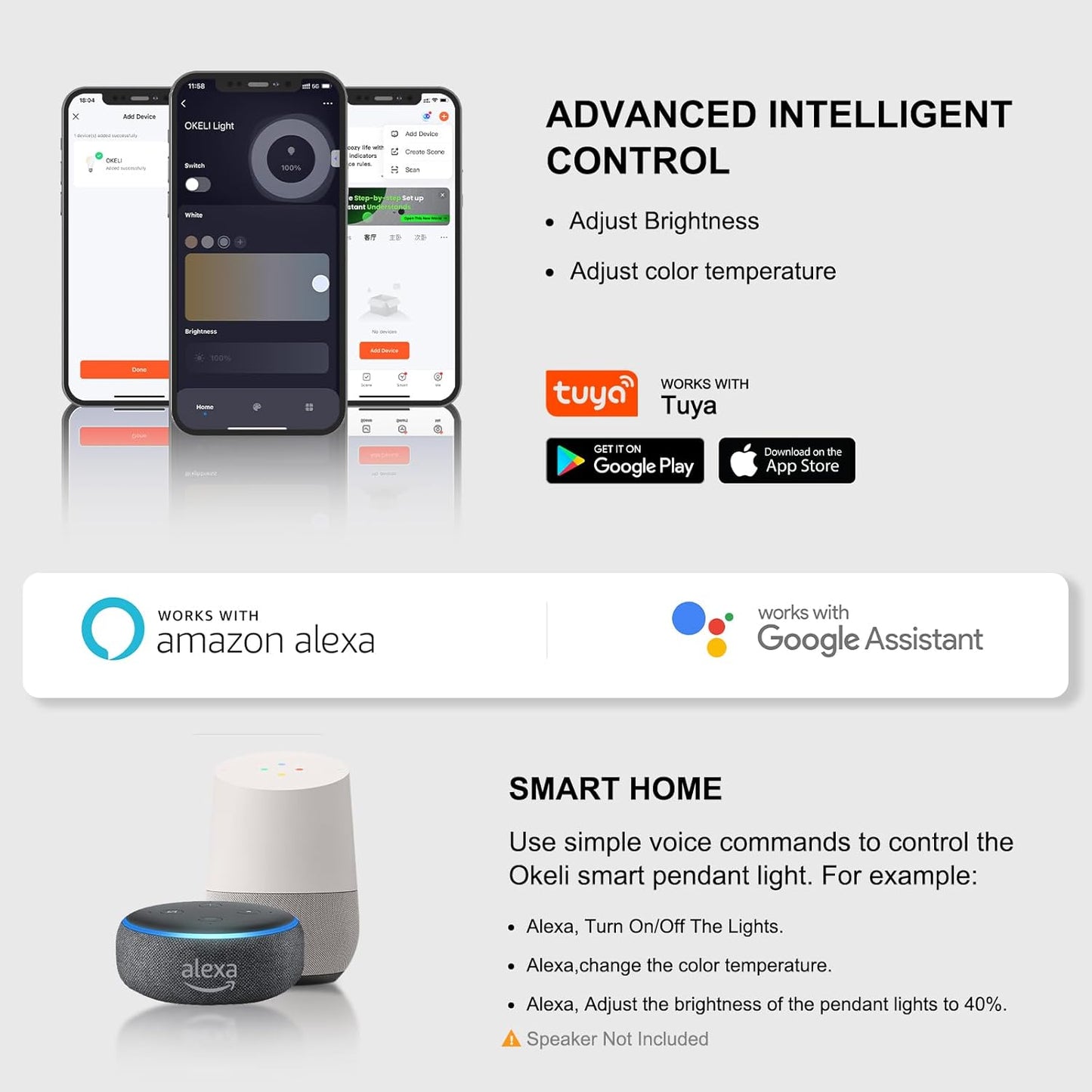 OKELI Smart Dimmable LED 5-Light Pendant Light for Kitchen Island, 18W 1350LM Modern Bubble Crystal Island Light Fixture with TUYA App & Voice Control, Adjustable 3000K-6000K, Electro-Chrome