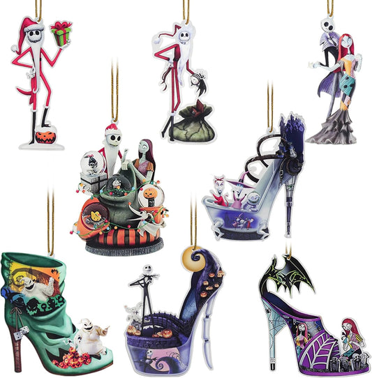2025 Halloween Christmas Tree Decorations, 8PCS Acrylic Cute Night Before Pendants Hanging, 2D Flat New Year Set Spooky Decor Indoor Home Party Gifts Ornaments (10cm/3.93In)