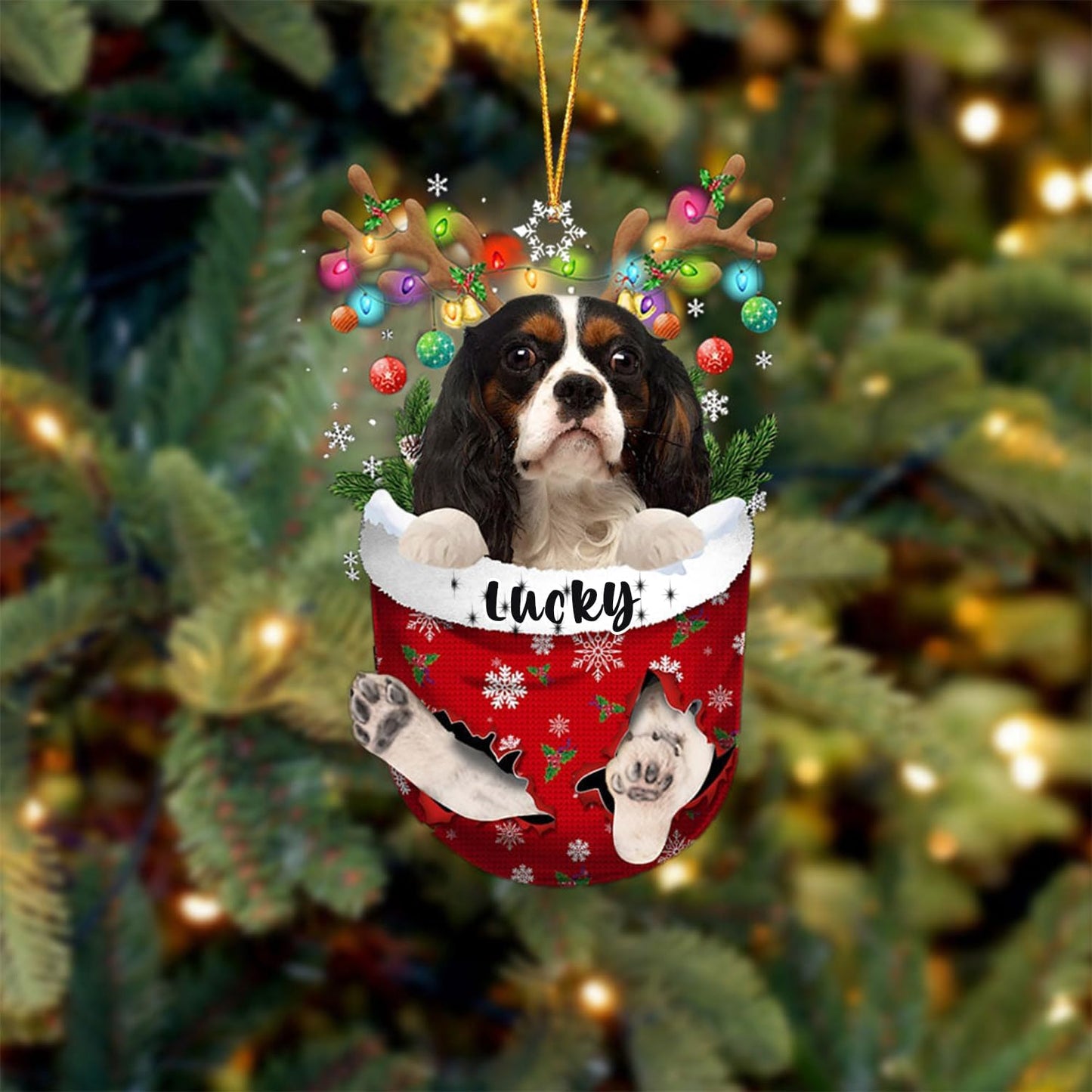 Cavalier King Charles Spaniel 3 Dog Christmas Ornament, Cavalier King Charles Spaniel 3 in Snow Pocket Christmas Tree Ornament, Dog Lovers Gift Idea Xmas Decor, Christmas Decorations for Tree