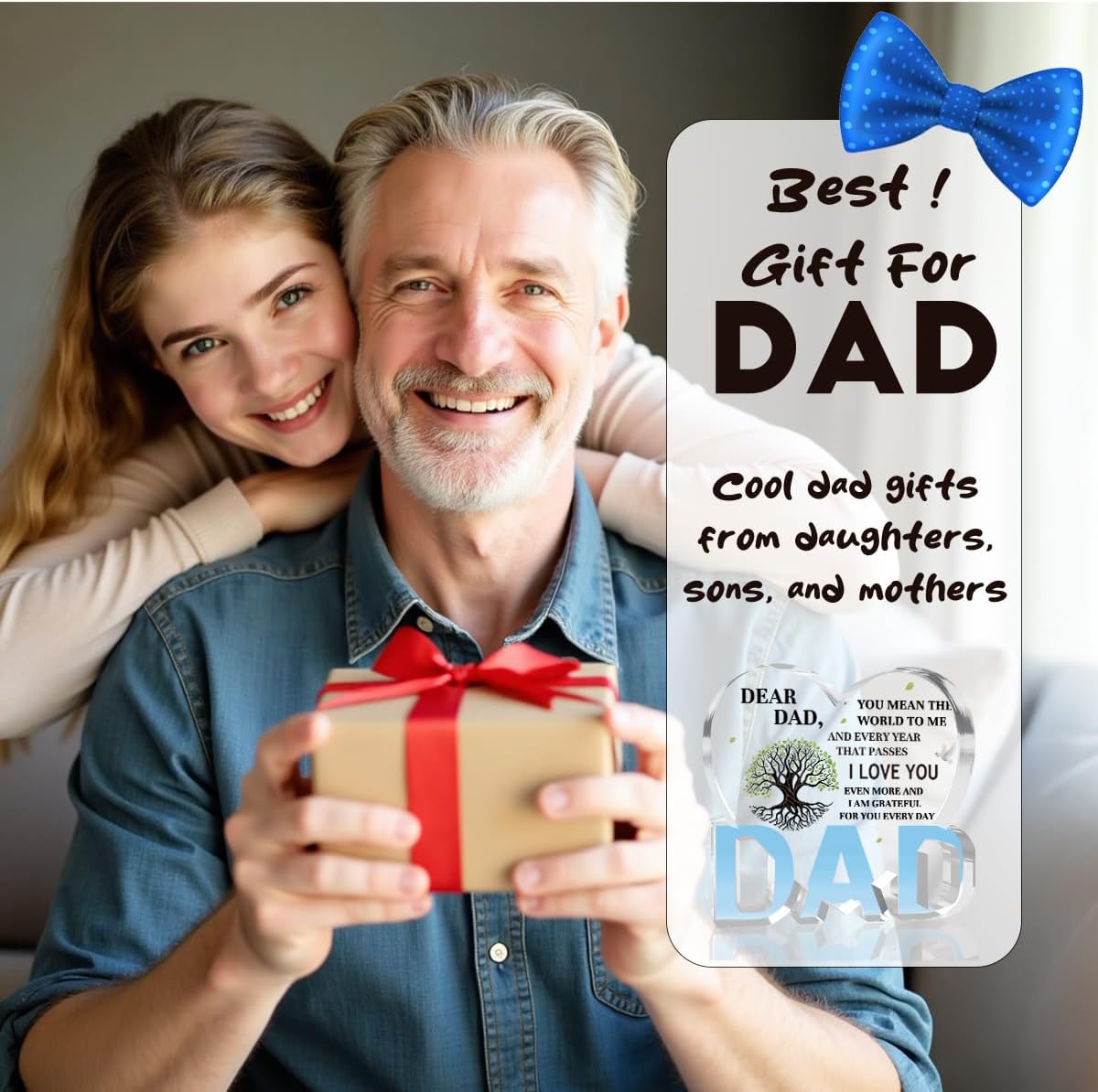 Best Dad Ever Gift from Daughter Son - Acrylic Heart-Shaped Plaque Father’s Day Birthday Gift - Unique Keepsake Desk Decor with Personalized Message