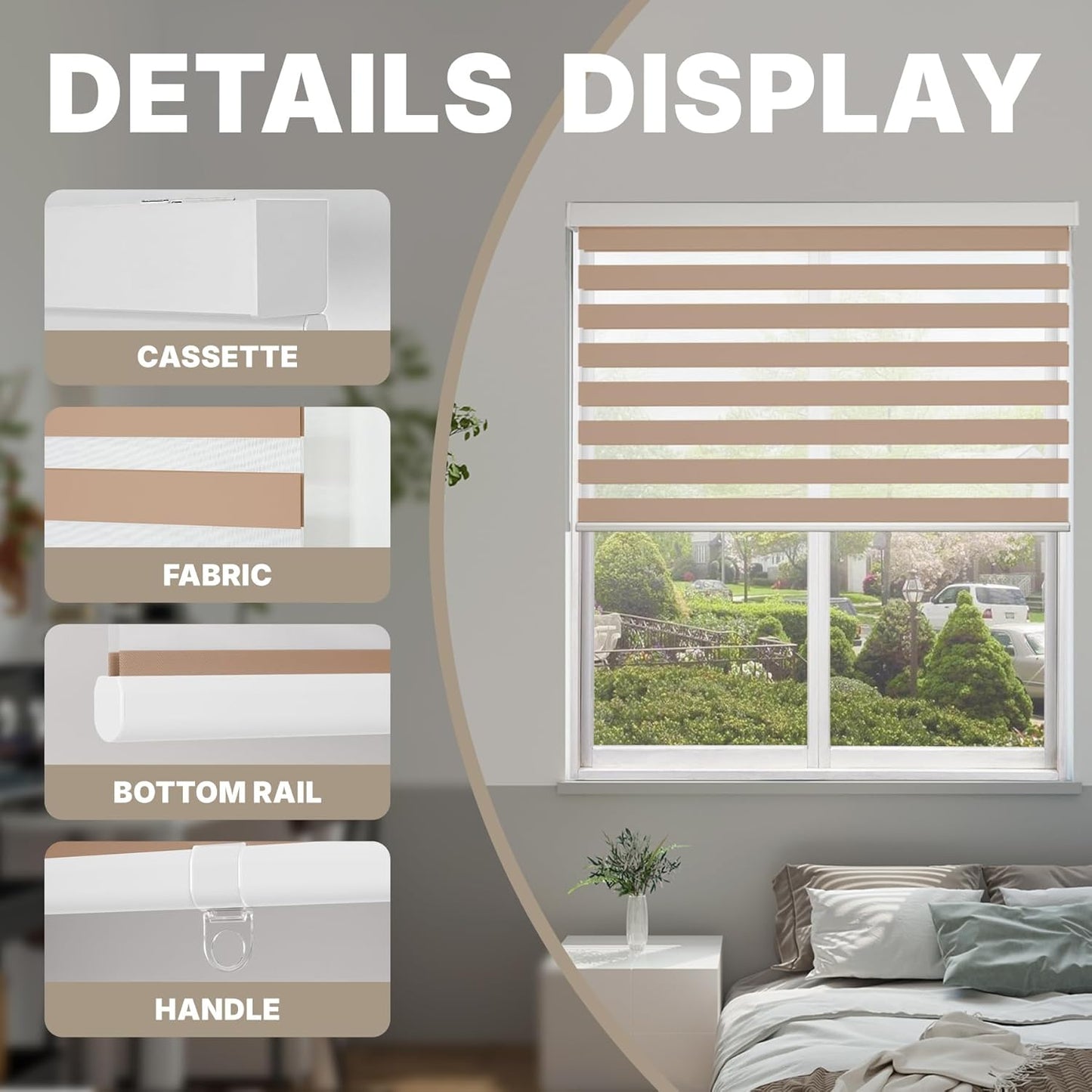 HESTIA Cordless Zebra Blinds Light Filtering Roller Shades UV Blocking Blackout Privacy Indoor Window Blind for Home Office Day and Night, Beige,25" W x 48" H
