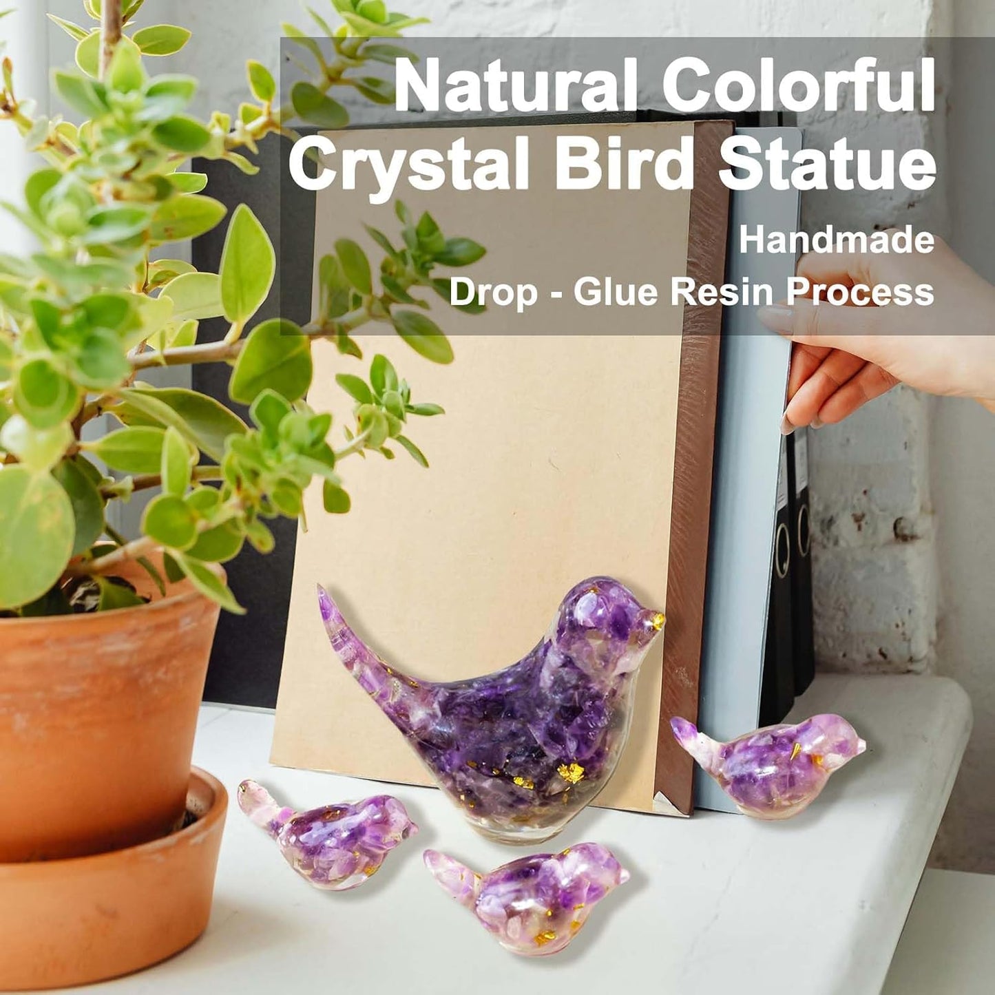 Crystal Bird Figurines, Resin Animal Statues, Miniature Decorative Gravel Birds, Home Decor (4PCS-Amethyst)