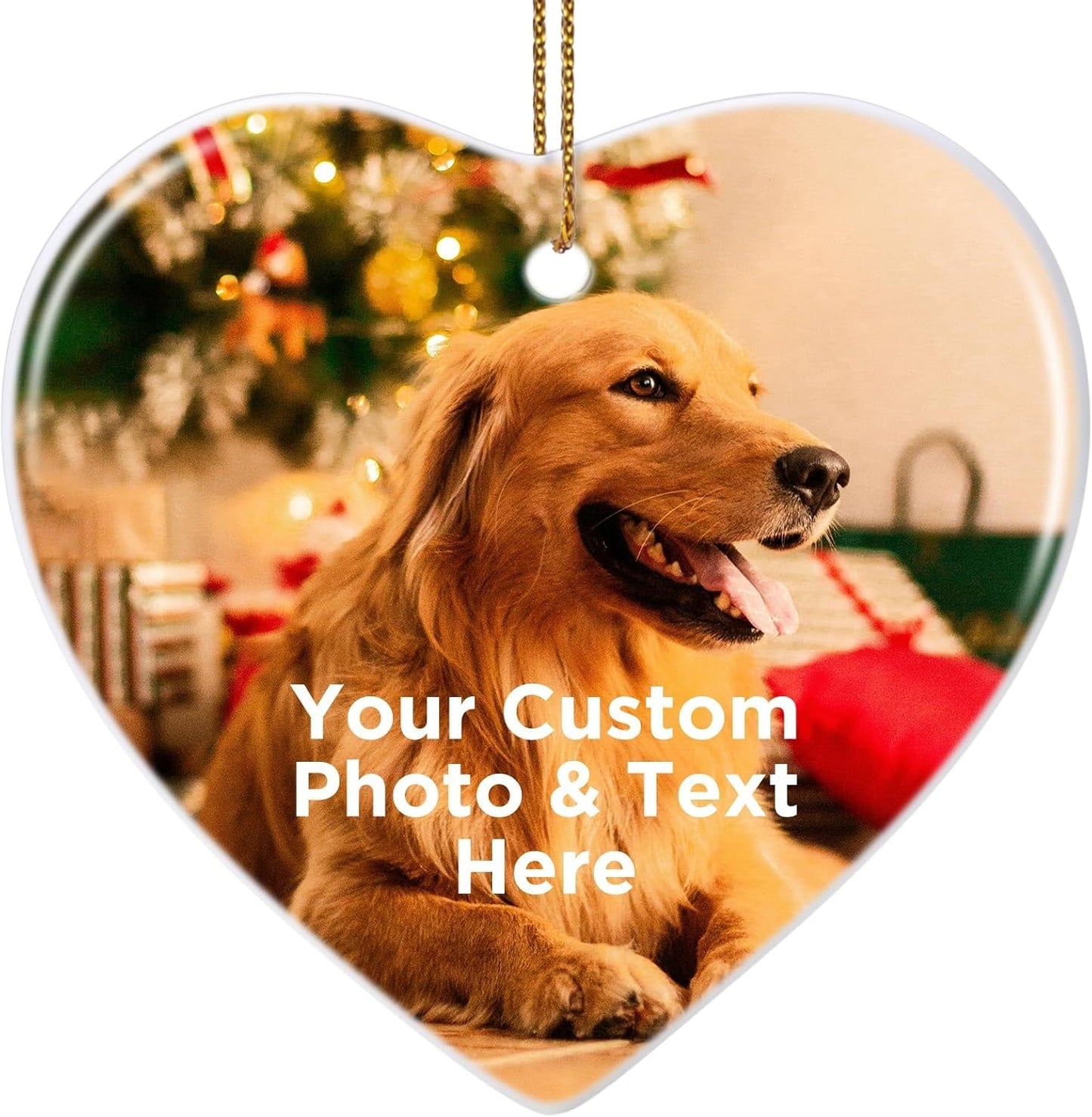 Personalized Christmas Ornaments 2024 Customized with Photo Text Ornament Keepsake Pet First Christmas Ornament Bulk Custom Ceramic Xmas Tree Decorations, Heart