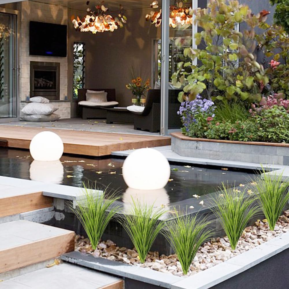 Melorca&Guilla Artificial Plants 6PCS 25.5“ Fake Tall Onion Grass,Faux Grass Plant,Artificial Grass Greenery Shrubs Bushes for Garden Porch Window Box Shop Office Home Décor