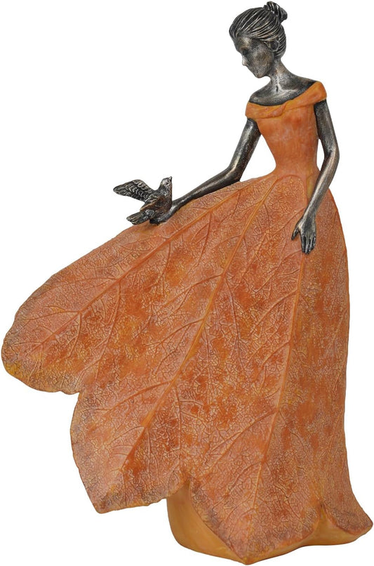Guichifun Fairy Statue Collection Home Decoration - Orange Leaf Angel Girls Resin Fall Decor for Outside or Inside Rustic Garden Outdoor Yard Decorations Figurines Gift 8.5 x 5.25 x 12 Inch