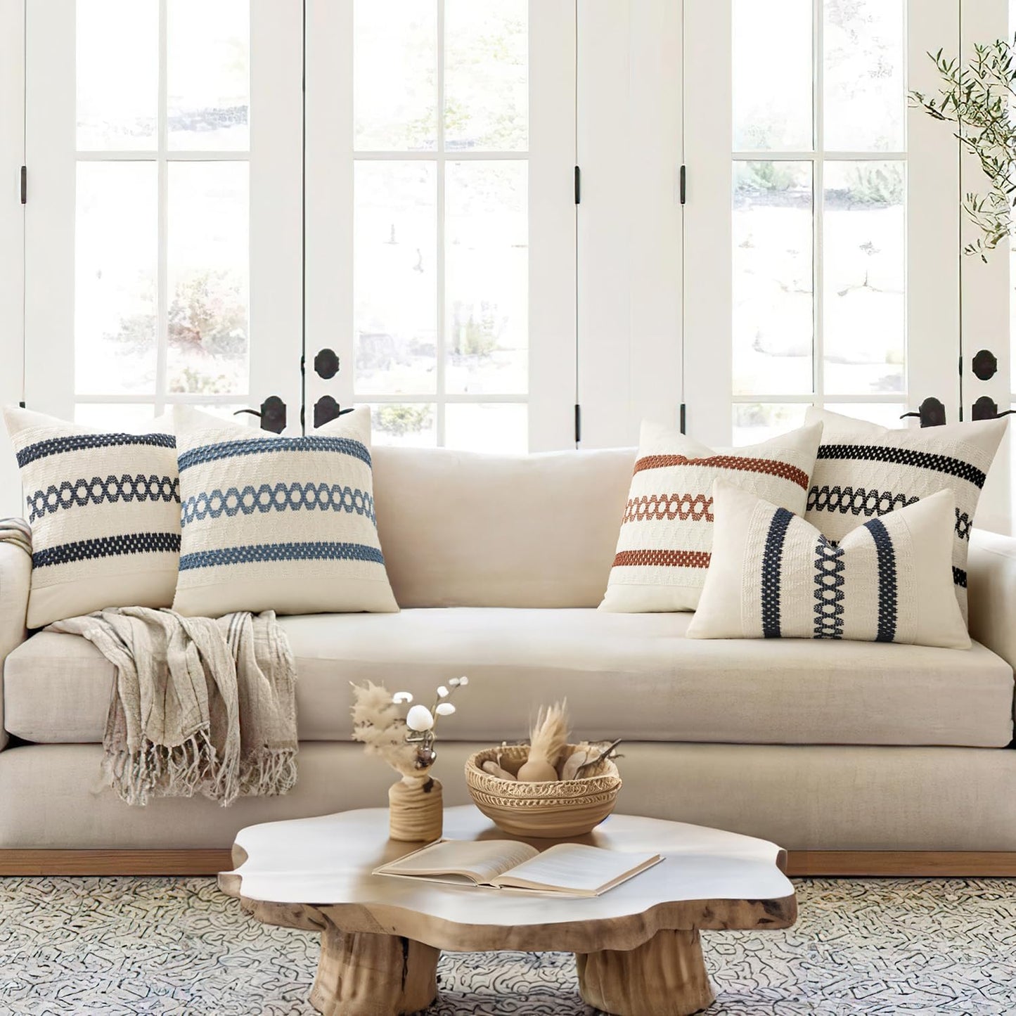 MIULEE Set of 2 Black Boho Decorative Pillow Covers 20x20 Inch Farmhouse Rustic Couch Throw Pillows Modern Spring Cotton Cushion Covers Retro Cute Macrame Woven Home Decor for Bed Sofa Chair