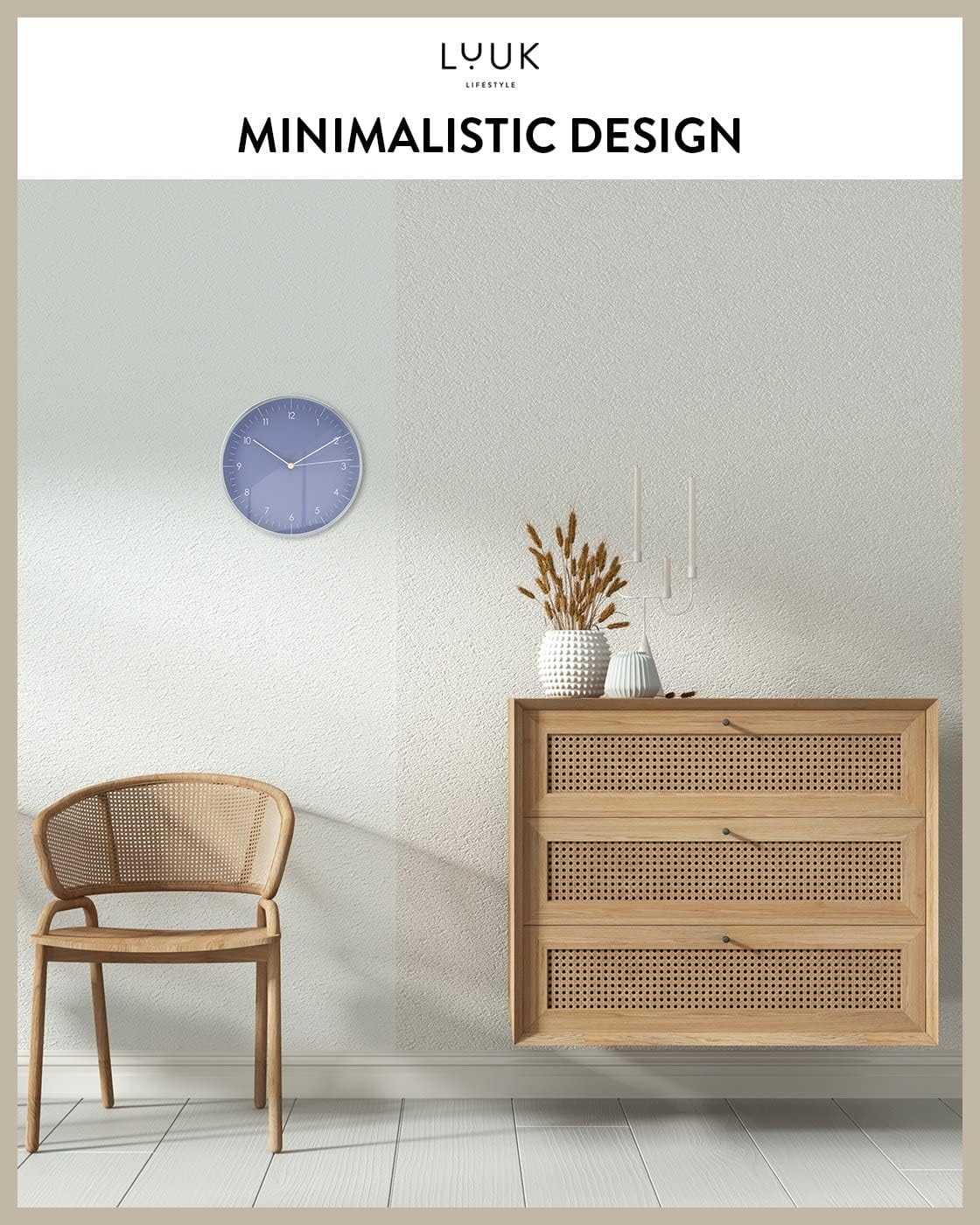 LUUK LIFESTYLE Minimalist Wall Clock with Silent Movement, no Ticking, Modern Design, Kitchen Clock, Decoration and Gift idea, in Blue and Silver