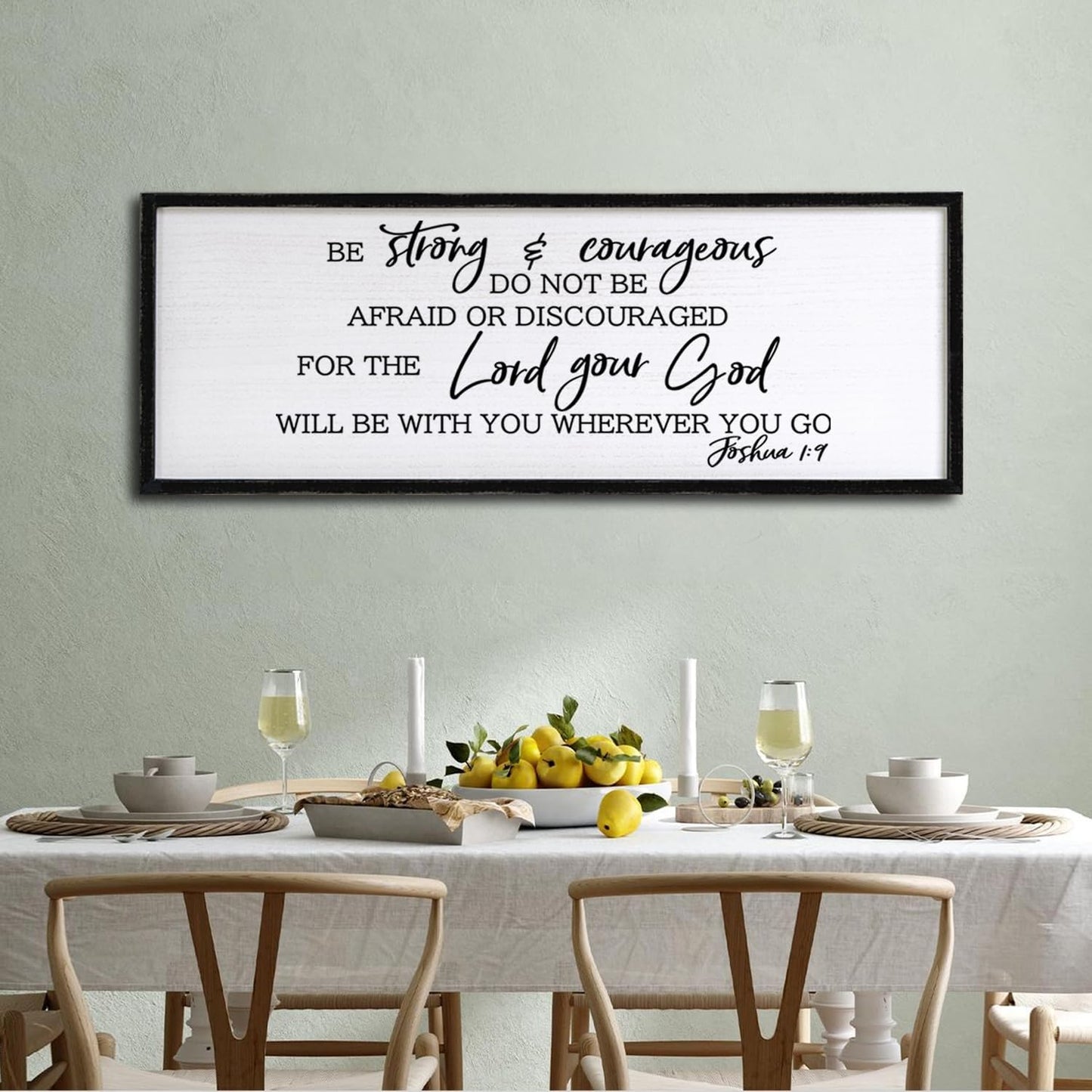 Be Strong And Courageous Sign Bible Verse Framed Wall Art, 40''×15'' Rustic Religious Christian Proverbs 3:5-6 Sign, Horizontal Holy Inspirational Catholic Scripture Decor