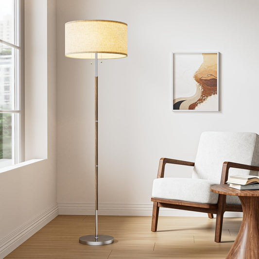 2-Light Floor Lamp, Mid Century Floor Lamp with Beige Lampshade, Standing Lamp Tall Lamp for Living Room Bedroom, 3 Color Temperatures 9W Bulb Include