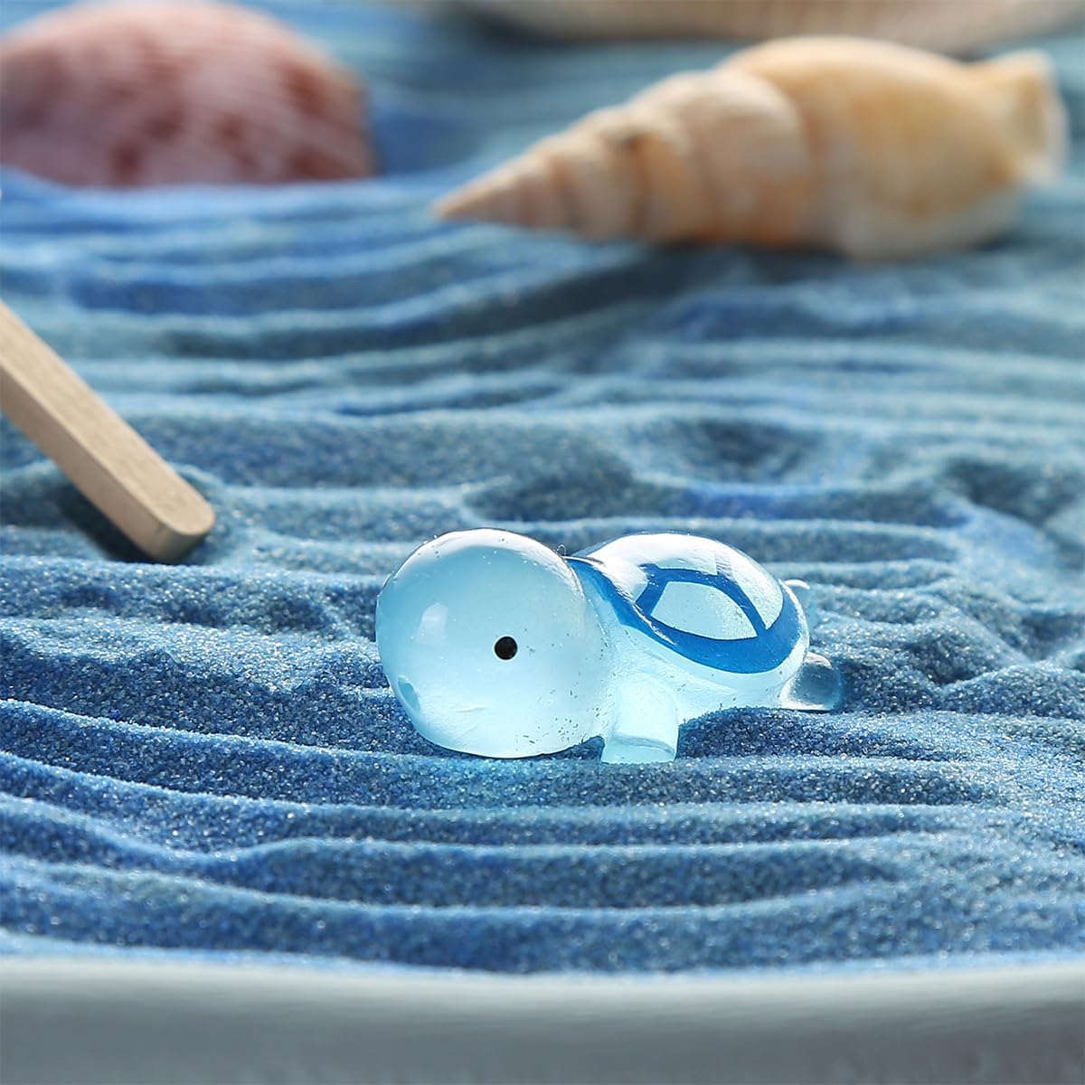 Desktop Zen Garden Kit - Ocean Themed Decor Sand, Natural Shells Starfish Conch, Mermaid Resin Summer Beach Desktop Decorations, Office Desktop Decoration Gift (Blue)