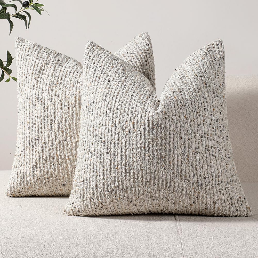 Striped Throw Pillow Covers 20x20 Set of 2 Cream Grey Textured Boucle Chic Morden Boho Accent Farmhouse Square Decorative Couch Pillow Covers for Home Decor Bed Sofa Living Room