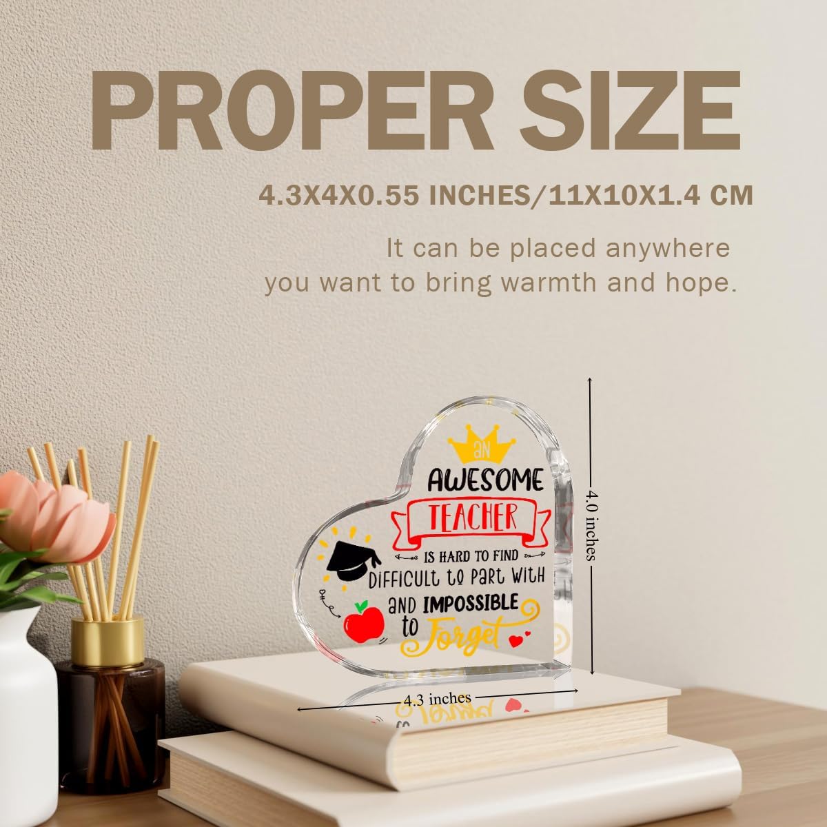 Teachers Day Graduation Season Opening Season Gifts Teacher Gifts Teacher Appreciation Gifts Best Teacher Gifts for Women Acrylic Heart for Her Coworker Friend Principal Educator Birthday Christmas