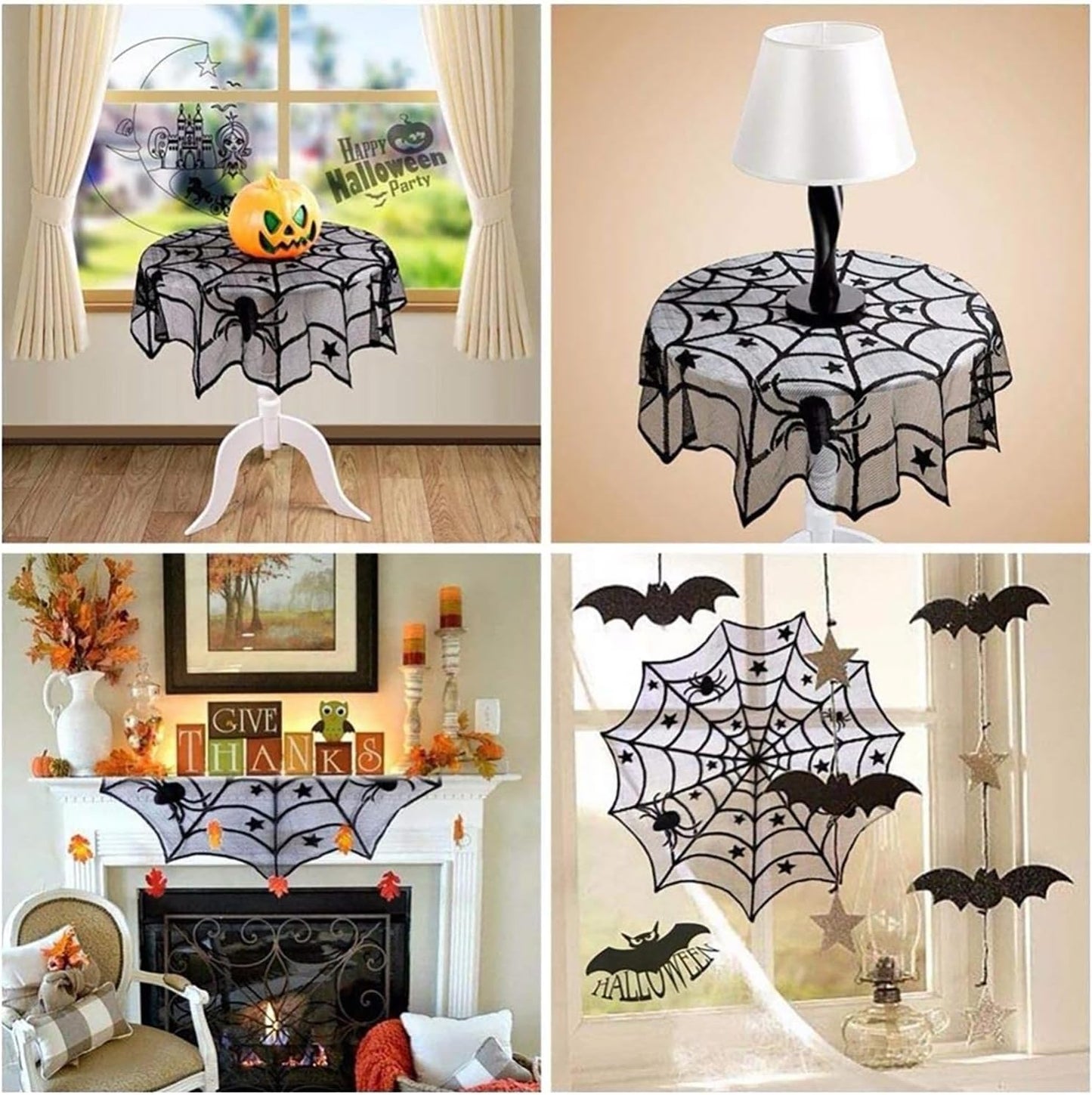 Halloween Tablecloth Round,Black Spider Web Lace Table Cloth, Gothic Kitchen Decor, Fall-Themed Party Decorations, Spider Web Reusable Home Accent, 40 Inches