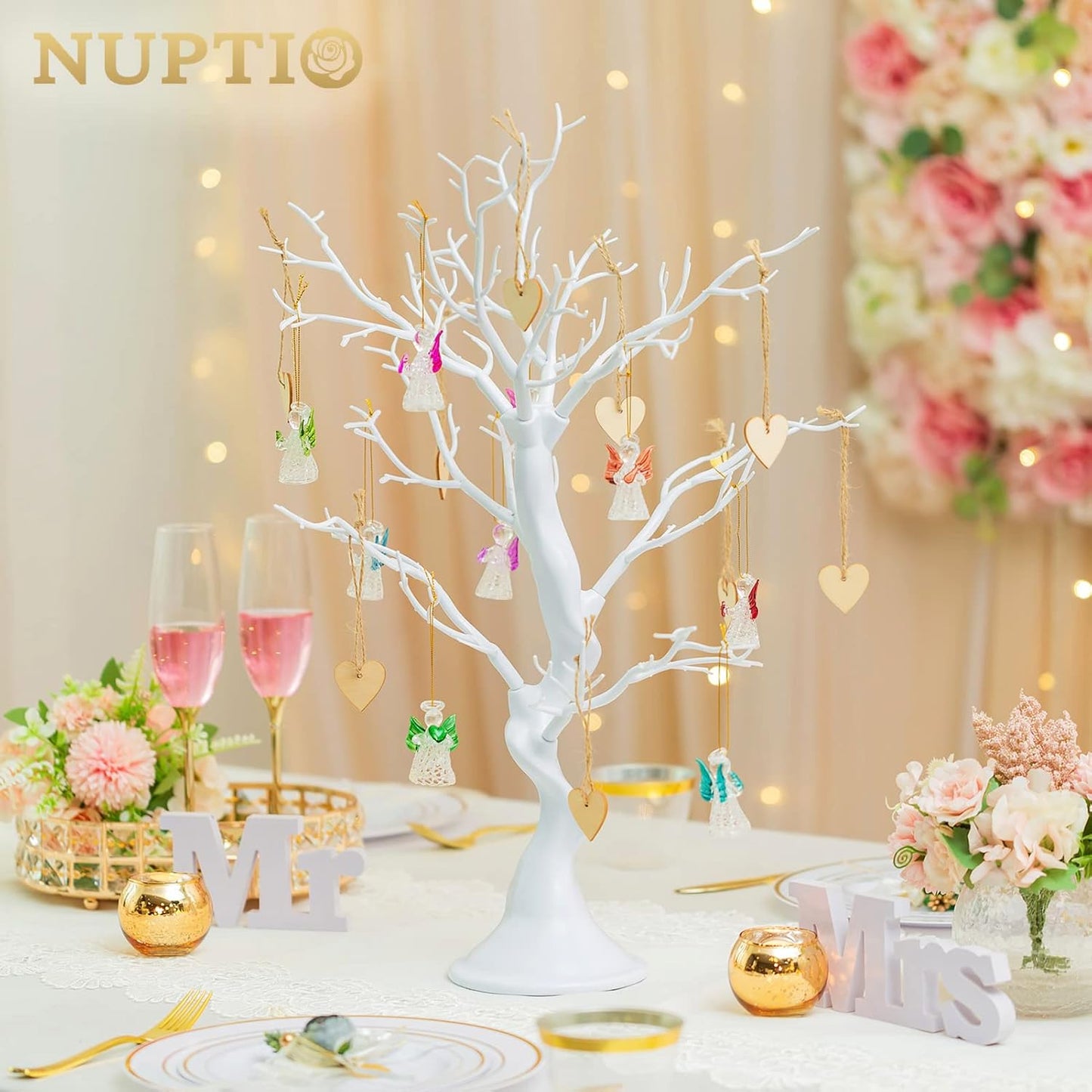 Nuptio White Christmas Tree Branch Artificial 22.8 inch Tall Manzanita Tree Centerpiece Wedding Centerpieces for Tables, Decorative Ornament Display Tree Branches for Decoration Weddings (1 Pc)