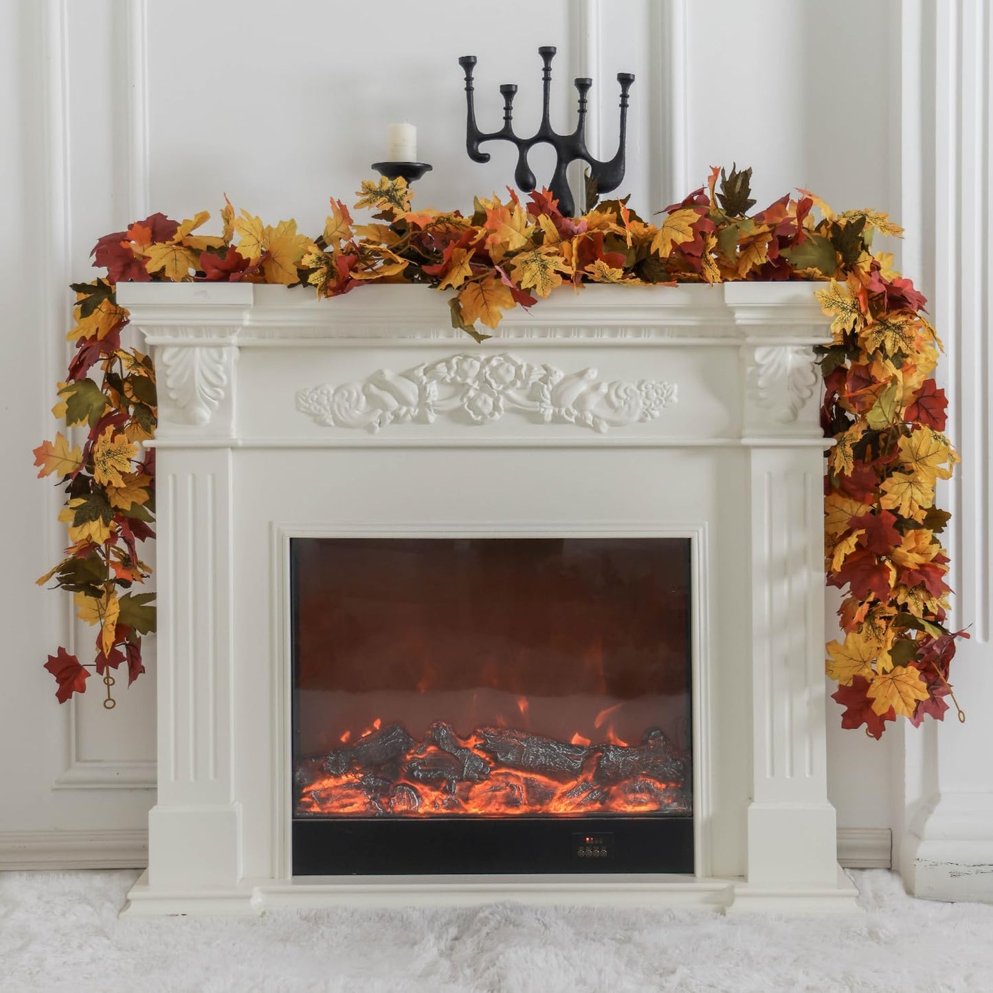 PARTY JOY 6PCS Orange Leaf Garland, 5.6Ft Halloween Garland Artificial Maple Leaf Autumn Hanging Fall Vines Thanksgiving Decorations Fall Decor