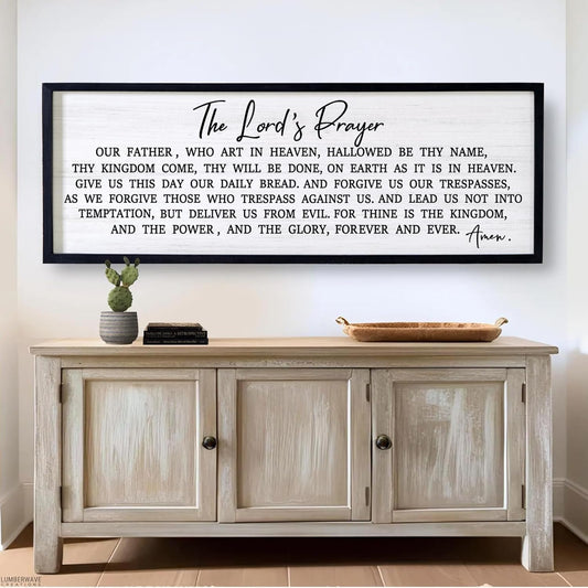 Our Father Prayer Bible Verse Framed Wall Art, 40''×15'' Rustic Religious Christian Lords Prayer Sign for God Jesus Christ Prayer, Horizontal Holy Inspirational Catholic Scripture Decor