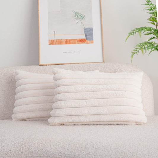 DEELAND Pack of 2,Double-Sided Faux Fur Plush Decorative Throw Pillow Covers Fuzzy Striped Soft Pillowcase Cushion Covers for Sofa Couch Bedroom