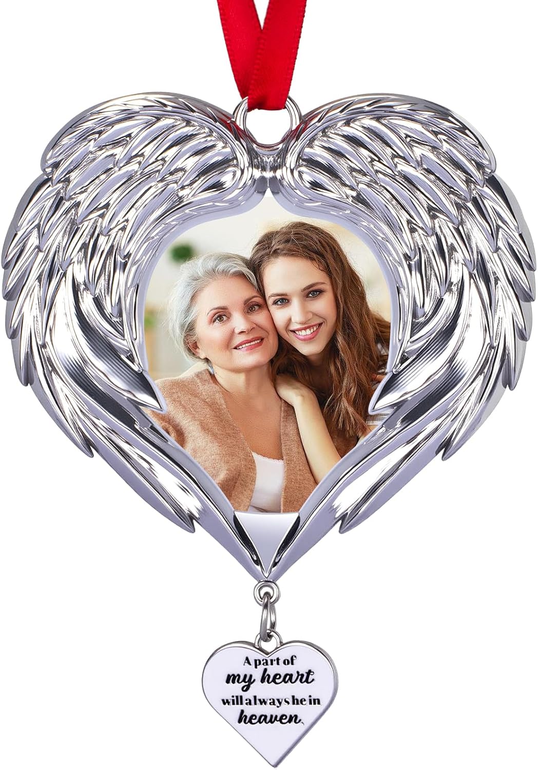 Memorial Christmas Angel Wings Photo Ornaments 2025 Sympathy Gifts for Loss of Loved One - Personalized Angel Wings Picture Frame Ornament for Christmas in Heaven Tree Decor