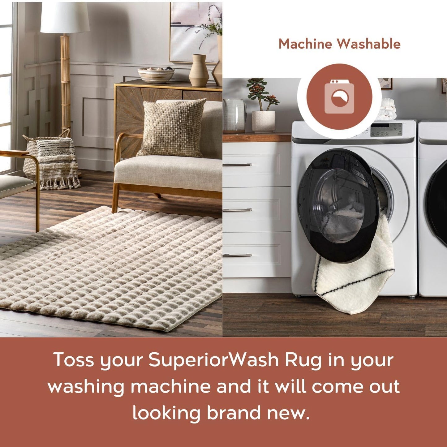 nuLOOM Jeni Solid Faux Rabbit Machine Washable Accent Rug, 3x5, Beige