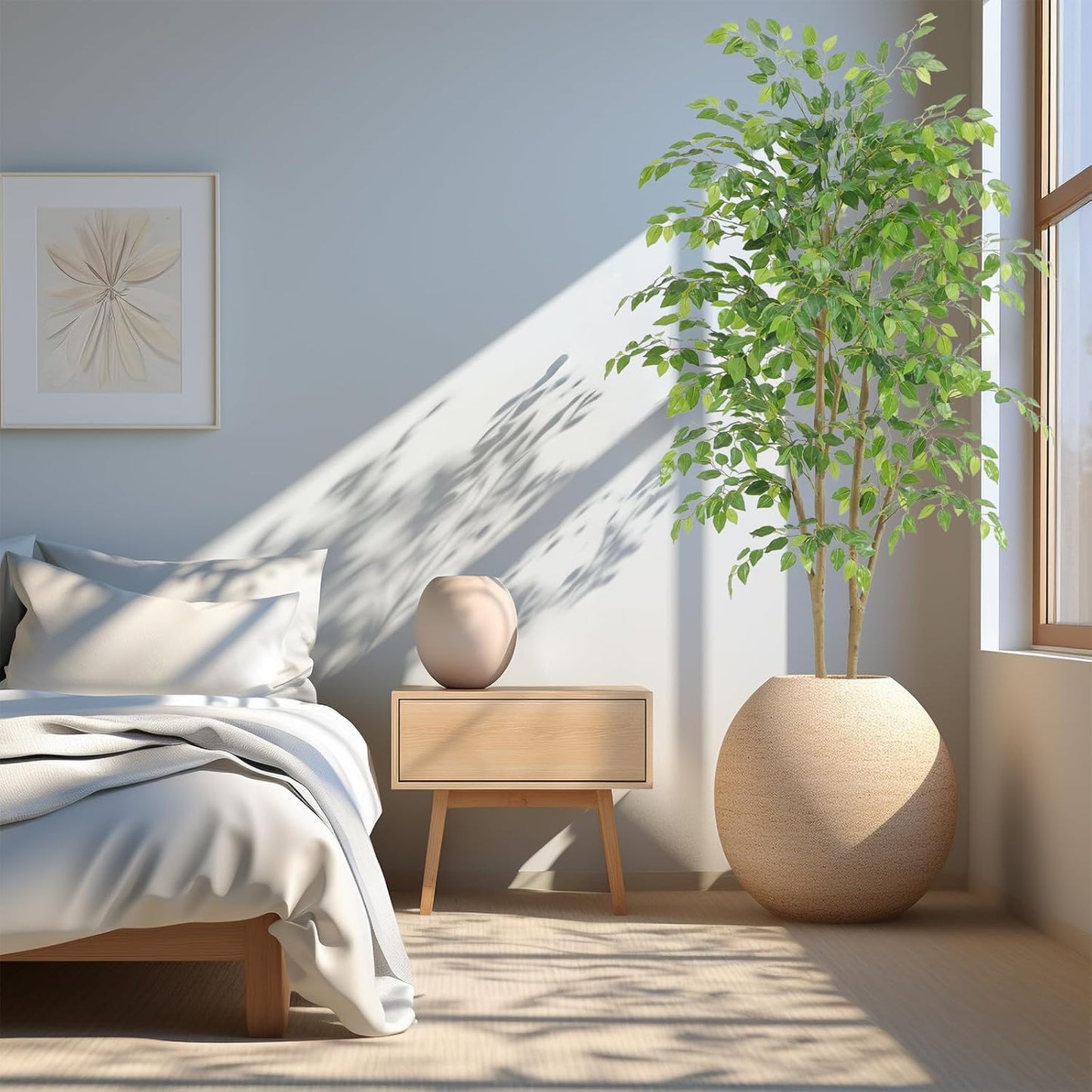 Tall UV Resistant Ficus Tree Artificial，6ft(72in) Faux Ficus Tree with Realistic Smooth and Shiny Leaves， Fake Trees Indoor Outdoor for Home Office Living Room Bedroom Foyer Porch Decor.