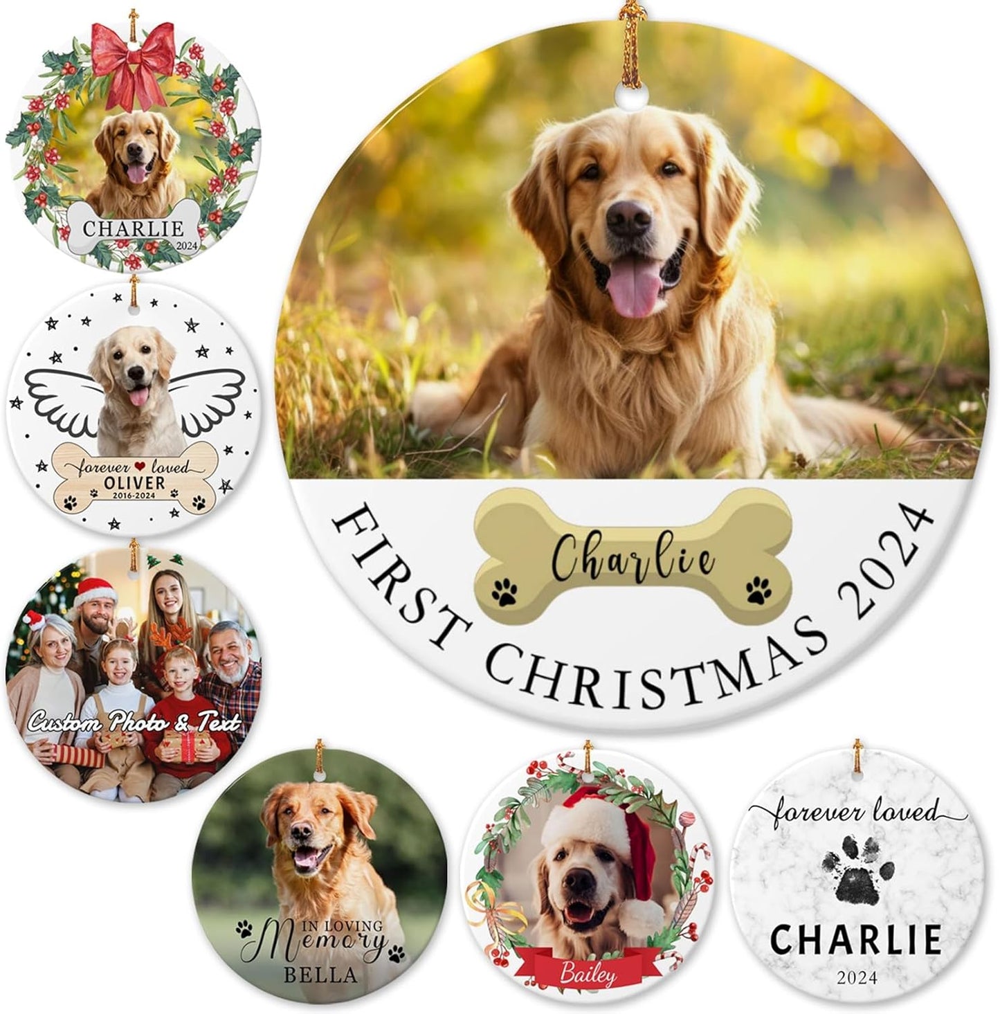 Personalized Dog Photo Ornament 2025 Custom Pet Cat Picture Name Ornaments for Christmas Tree,Dog 1st Christmas Ornament Gift, Double-Sided Ceramic Customized Xmas Ornament