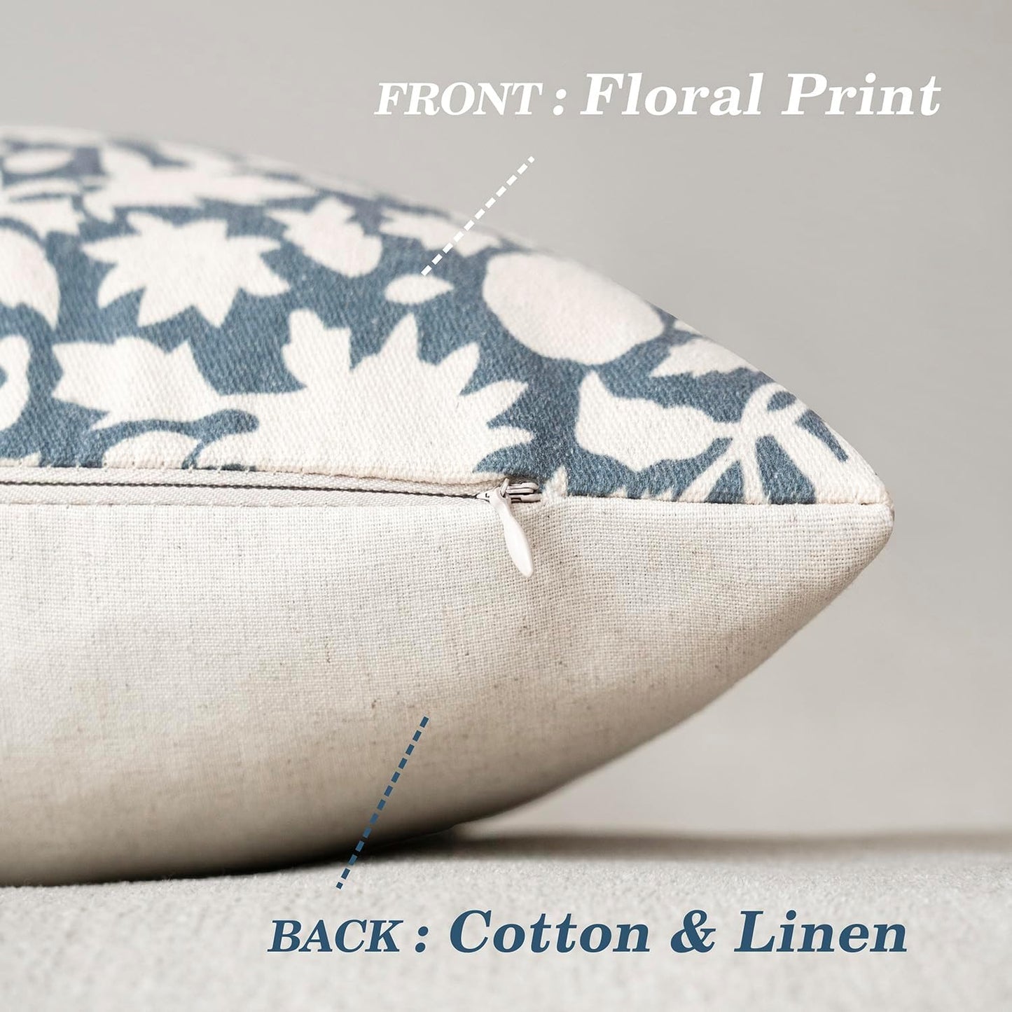 Foindtower Set of 2 Decorative Neutral Floral Throw Pillow Covers Accent Farmhouse Cushion Covers Boho Vintage Pillowcase for Couch Sofa Bedroom Living Room Home Decor Outdoor,22×22 Inch,Dusty Blue