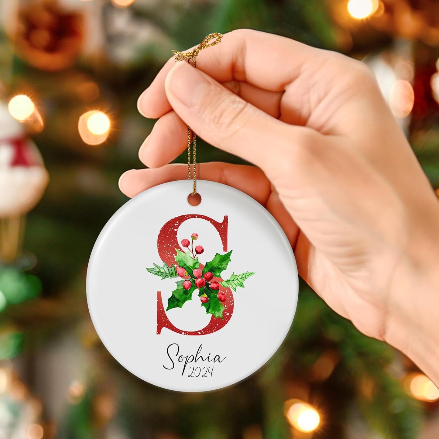 Letter Name Ornament, Personalized Christmas Ornaments 2025, Custom Initial Ornaments A-Z Monogram Ceramic Christmas Ornament, Family Keepsake